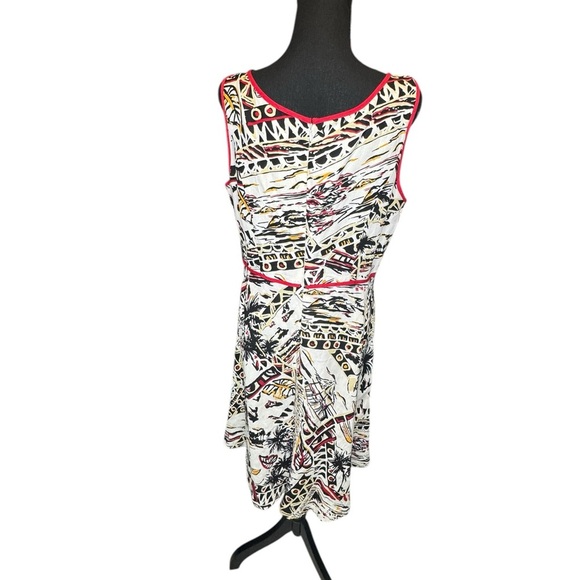 Vintage Alexandra Bartlett Abstract Print Dress | Size 12 | Linen Blend Tropical - Picture 4 of 10